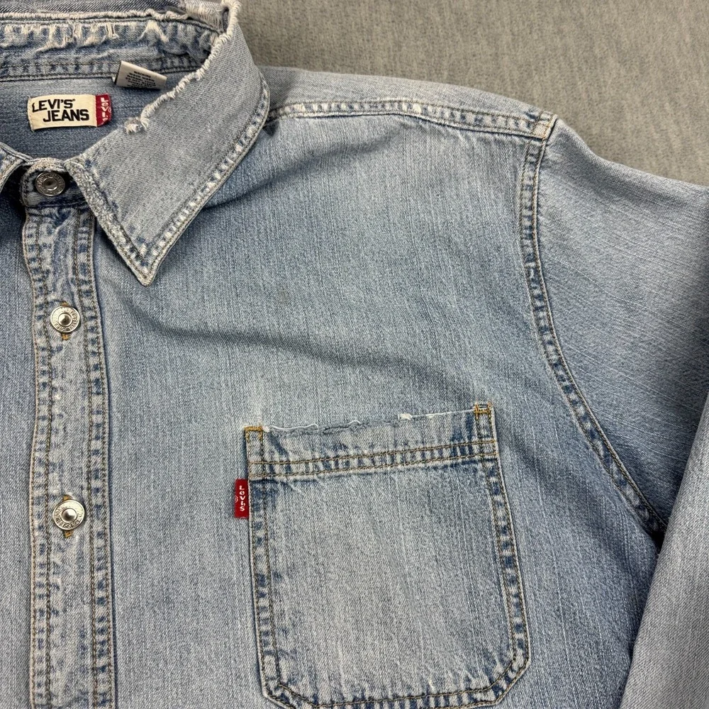 Vintage Levis Shirt Men 2XL XXL Blue Denim Metal Button Up Cotton  Western Rodeo